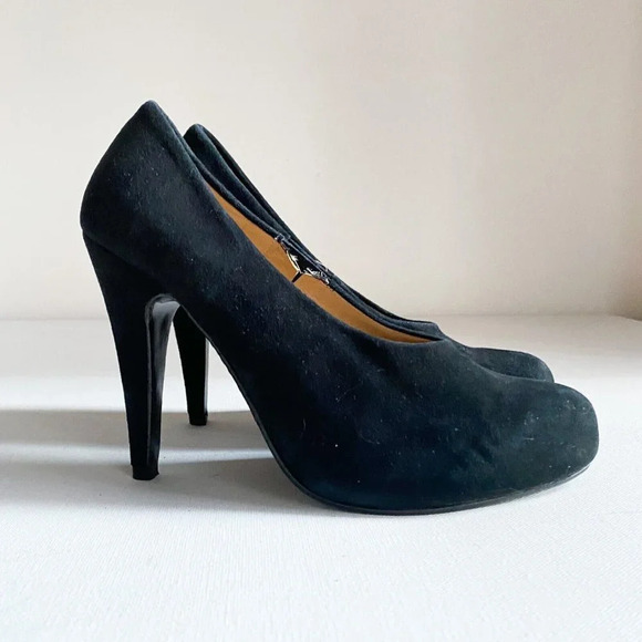 Gravity Pope Black Suede Round Toe  Classic High Heels 39 - Picture 1 of 6